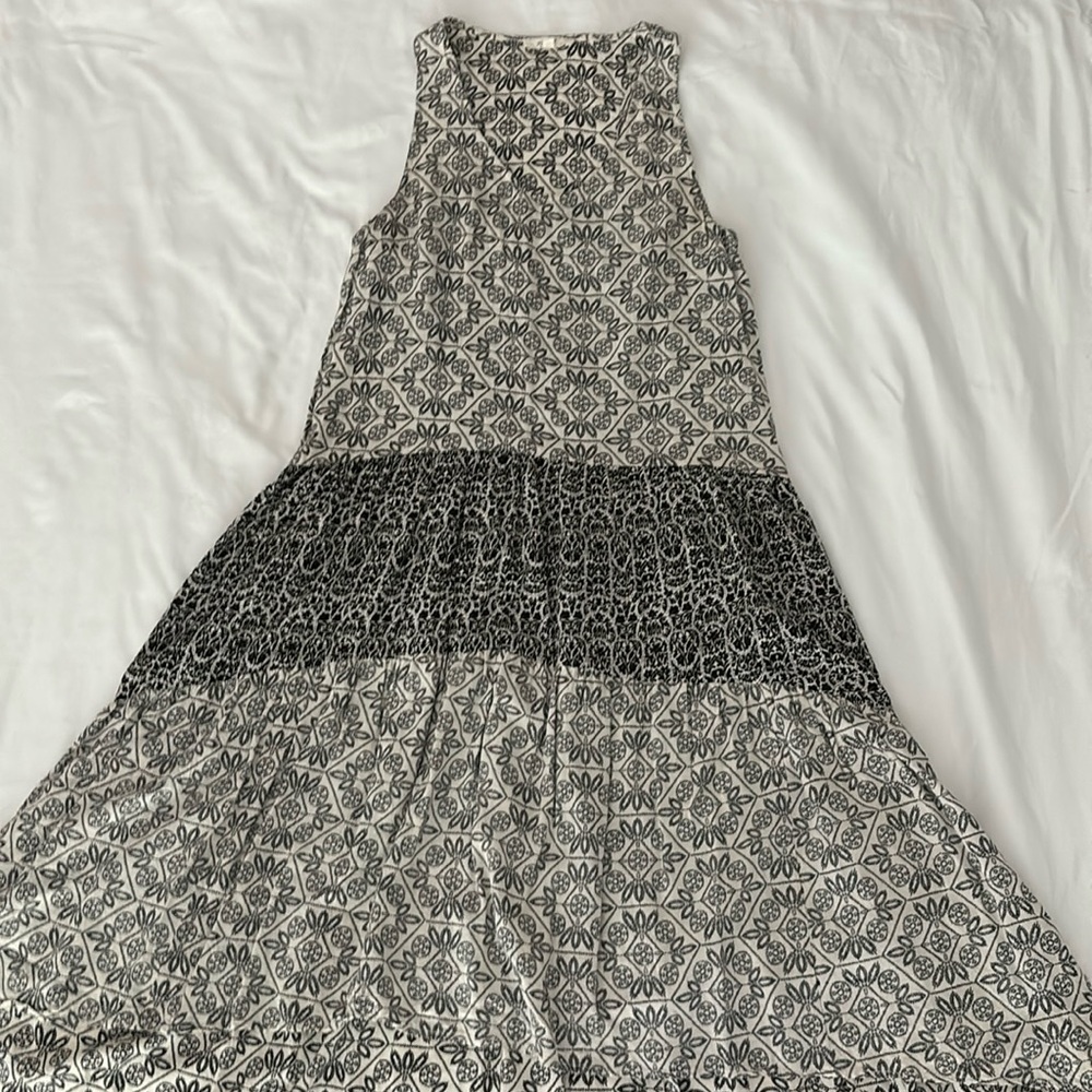 Mystree multi print sleeveless high low dress